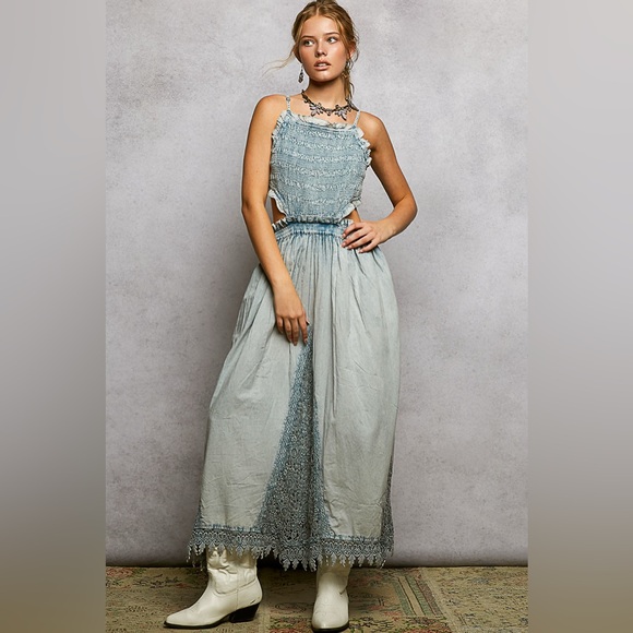 PD01 New POL Boho Smocked Cutout Maxi Dress - Picture 3 of 6